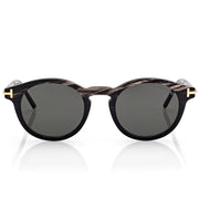 Tom Ford Men Round Frame Black Horn Sunglasses