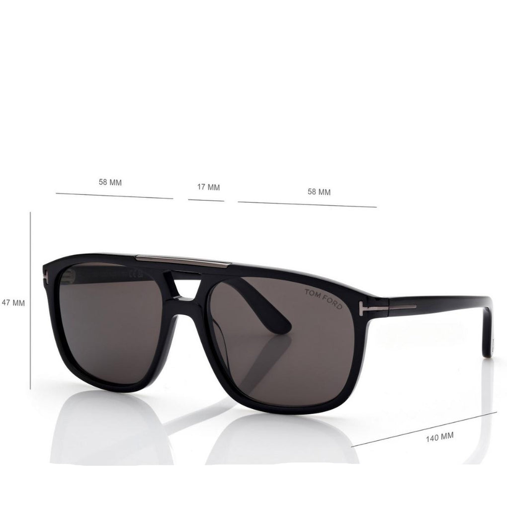 Tom Ford Women Navigator Frame Shiny Smoky Black Sunglasses