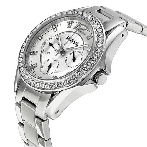 Fossil Riley Multifunction Silver Dial Silver Steel Strap Watch for Women - ES3202