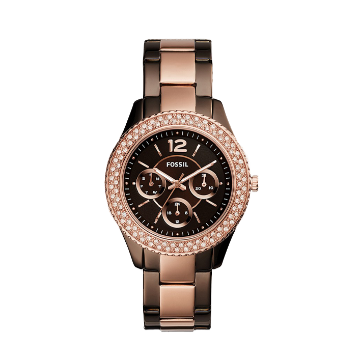 Fossil Stella Multifunction Brown Dial Two Tone Steel Strap Watch for Women - ES4079