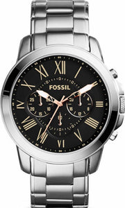 Fossil Grant Chronograph Black Dial Silver Steel Strap Watch for Men - FS4994