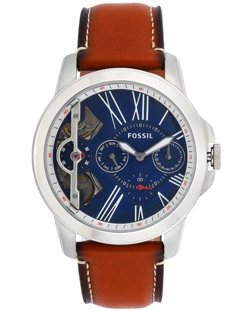 Fossil Grant Twist Multifunction Blue Dial Brown Leather Strap Watch for Men - ME1161