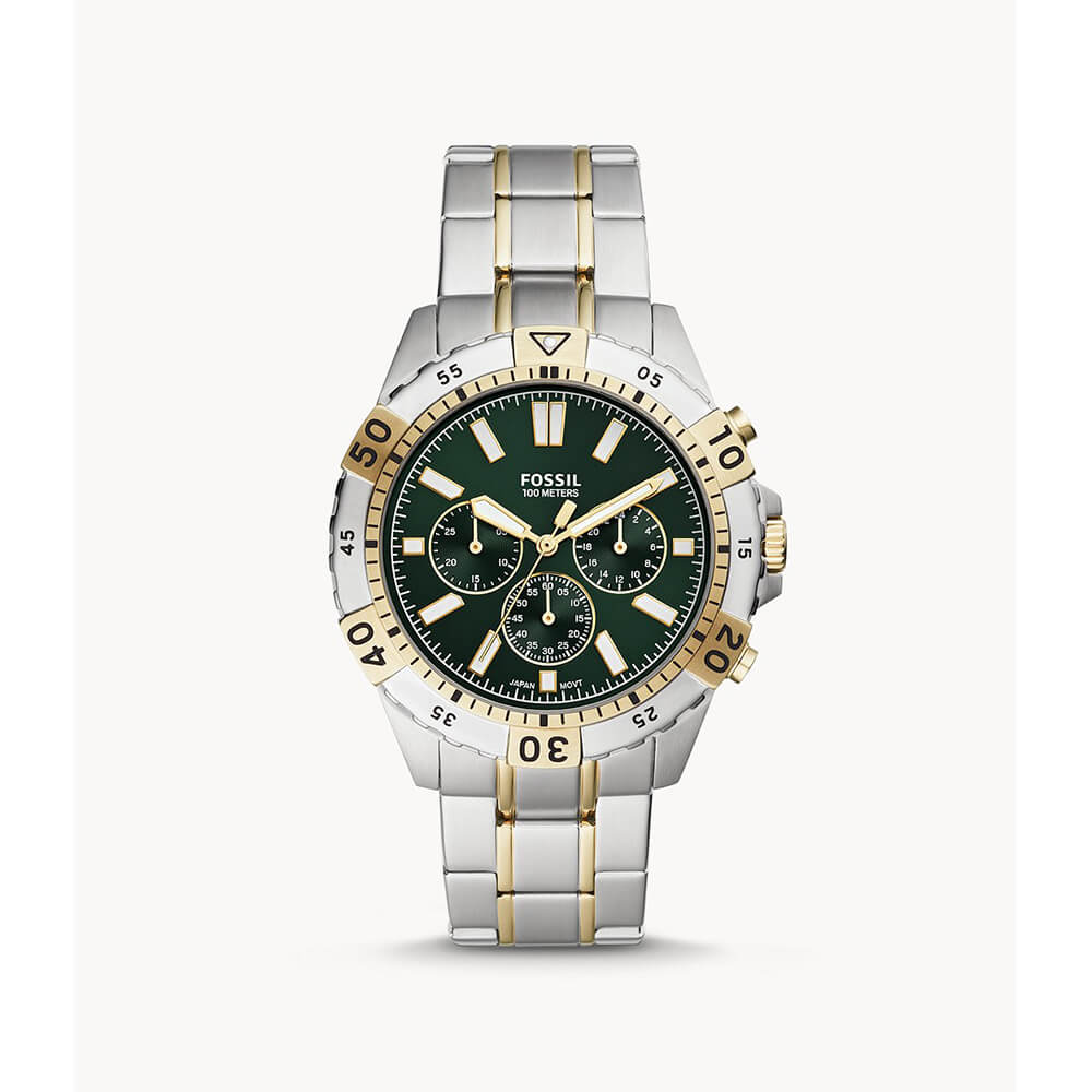 Fossil Garrett Chronograph Green Dial Two Tone Steel Strap Watch for Men - FS5622