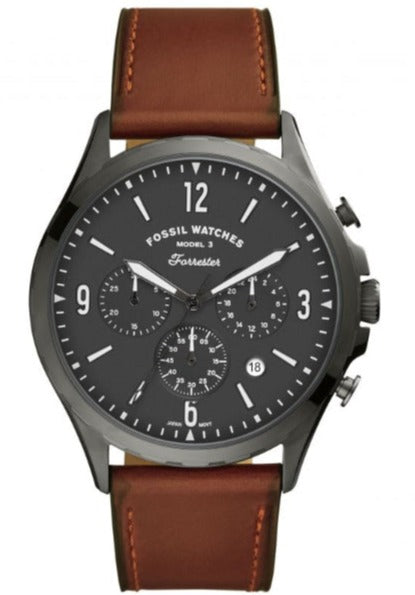 Fossil Forrester Chronograph Grey Dial Brown Leather Strap Watch for Men - FS5815