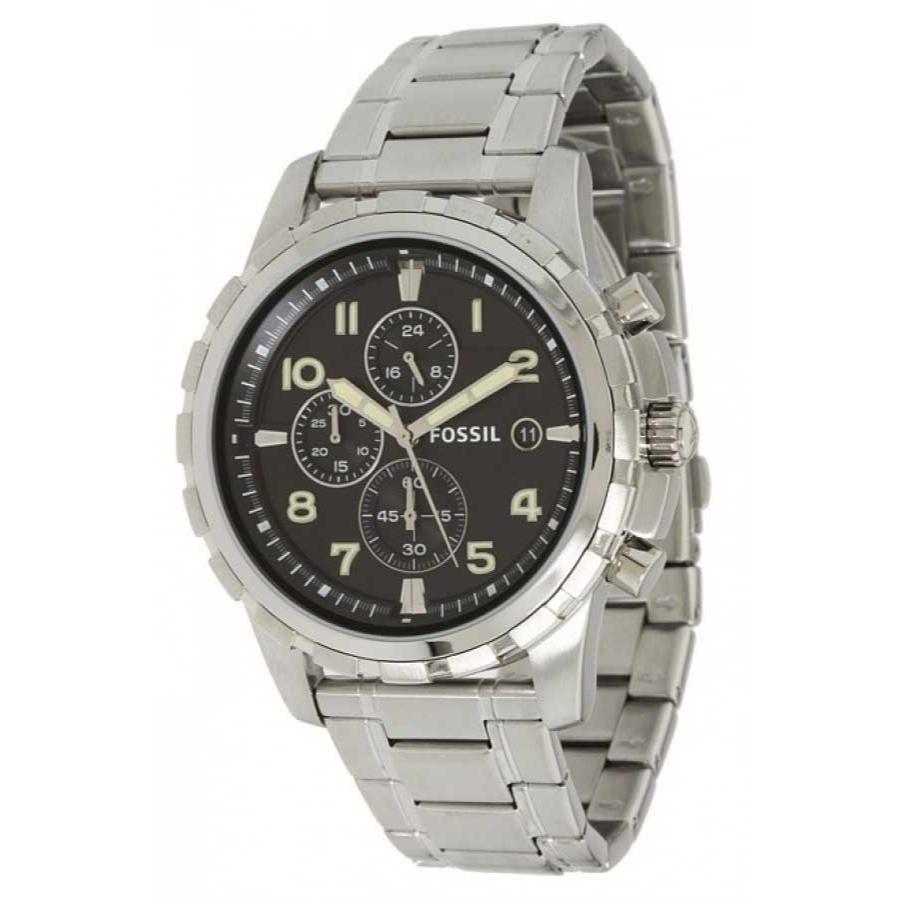 Fossil Dean Chronograph Black Dial Silver Steel Strap Watch for Men - FS4542
