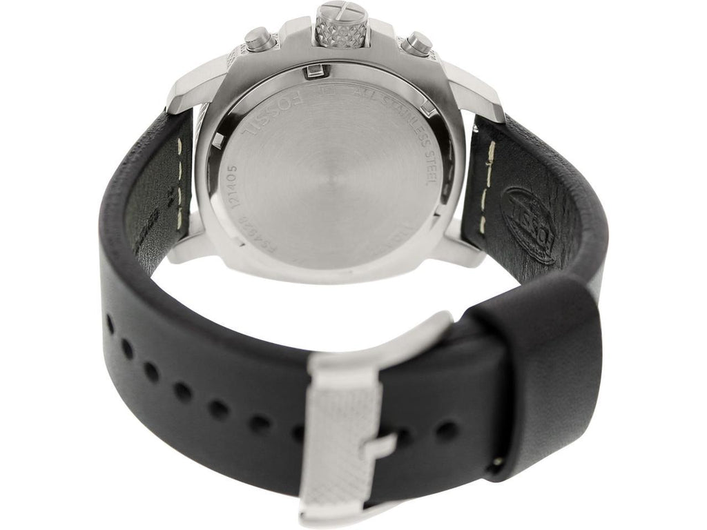 Fossil Modern Machine Chronograph Black Dial Black Leather Strap Watch for Men - FS4928