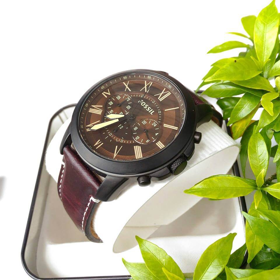 Fossil Grant Chronograph Brown Dial Brown Leather Strap Watch for Men - FS5088