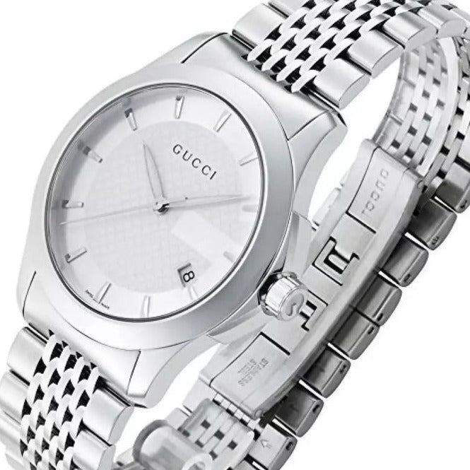 Gucci G Timeless Silver Dial Silver Steel Strap Watch For Men - YA126401