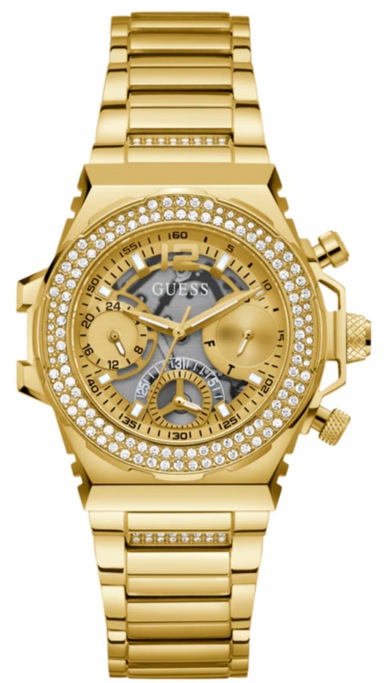 Guess Fusion Chronograph Gold Dial Gold Steel Strap Watch for Women - GW0552L2