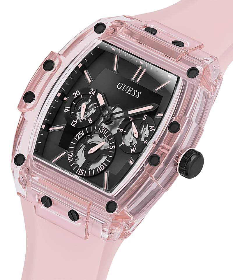 Guess Sporting Black Dial Pink Rubber Strap Watch for Men - GW0032G1