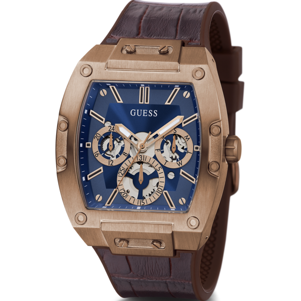 Guess Phoenix Multifunction Blue Dial Brown Leather Strap Watch for Men - GW0202G2