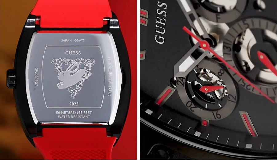 Guess Phoenix Multifunction Black Dial Black & Red Rubber Strap Watch for Men - GW0202G7