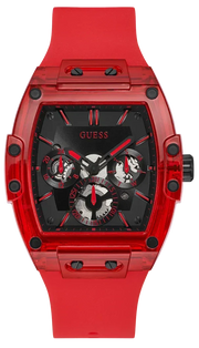 Guess Phoenix Multifunction Black Dial Red Rubber Strap Watch for Men - GW0203G5