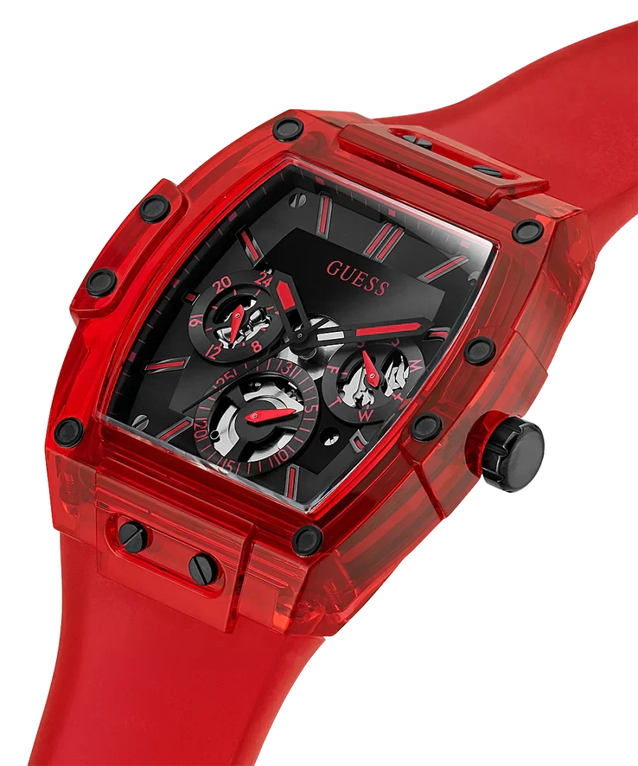 Guess Phoenix Multifunction Black Dial Red Rubber Strap Watch for Men - GW0203G5
