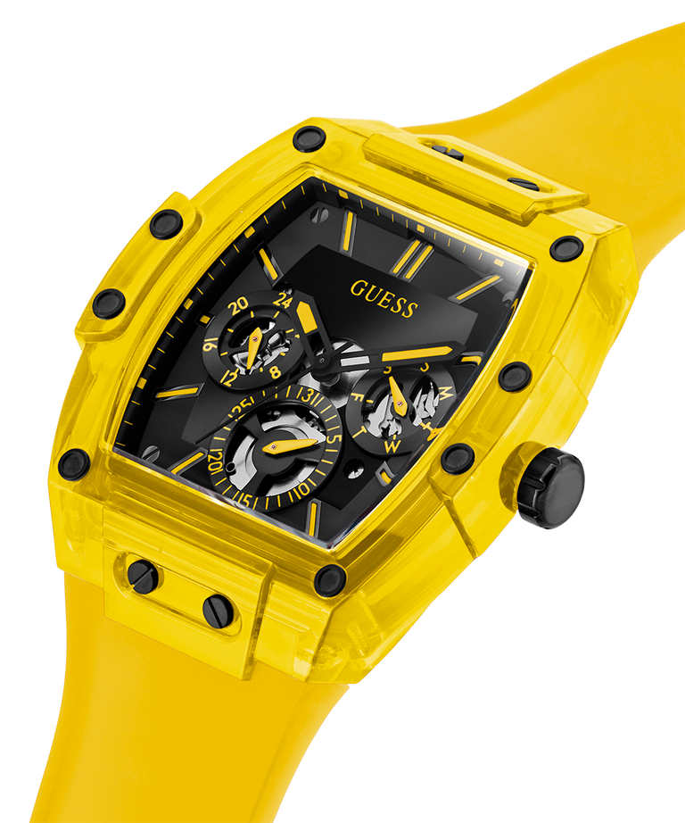 Guess Phoenix Multi Function Black Dial Yellow Rubber Strap Watch for Men - GW0203G6