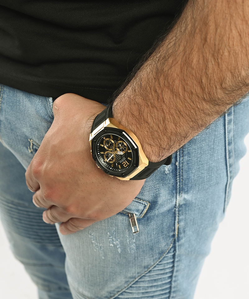 Guess Momentum Black Dial Black Rubber Strap Watch for Men - GW0263G1
