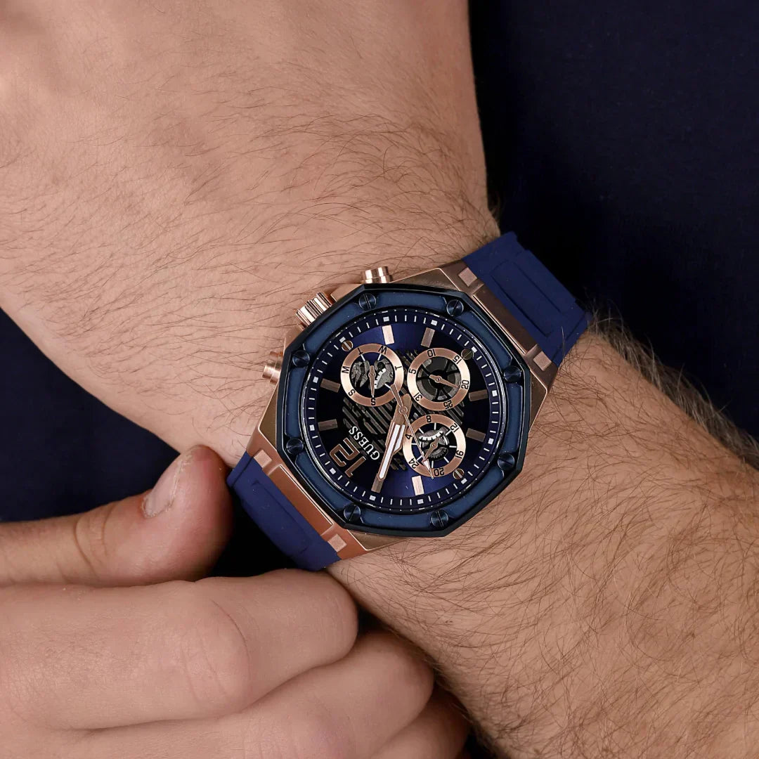 Guess Momentum Chronograph Blue Dial Blue Rubber Strap Watch for Men - GW0263G2