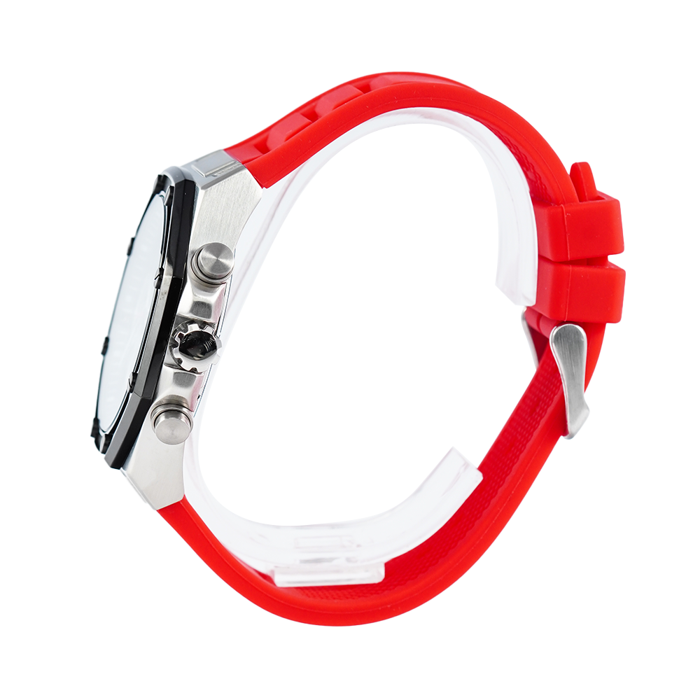 Guess Momentum Black Dial Red Rubber Strap Watch for Men - GW0263G3