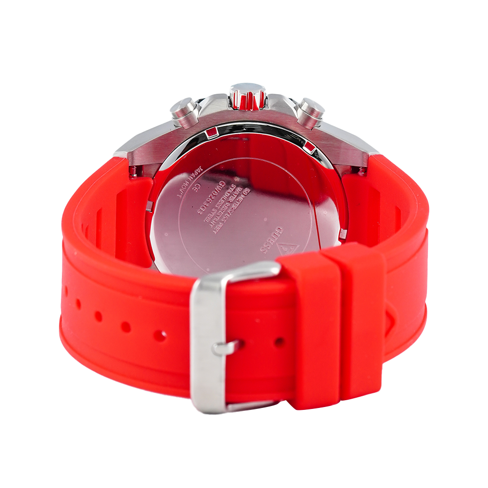 Guess Momentum Black Dial Red Rubber Strap Watch for Men - GW0263G3