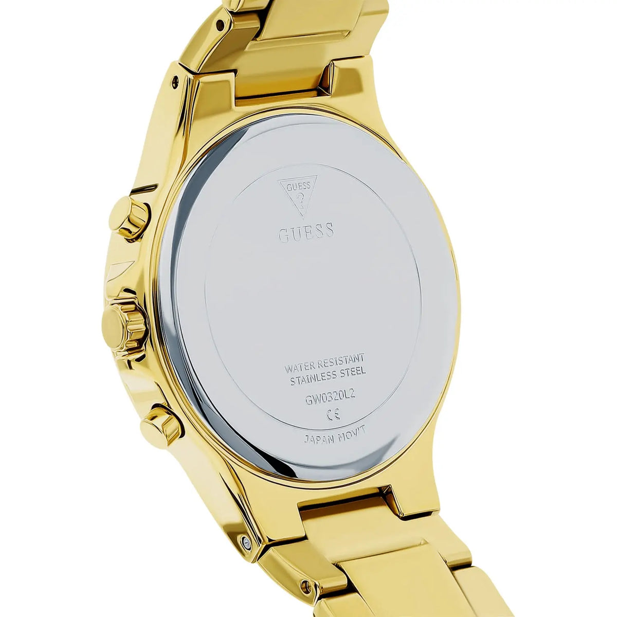 Guess Moonlight Multi Function Diamonds Gold Dial Gold Steel Strap Watch for Women - GW0320L2