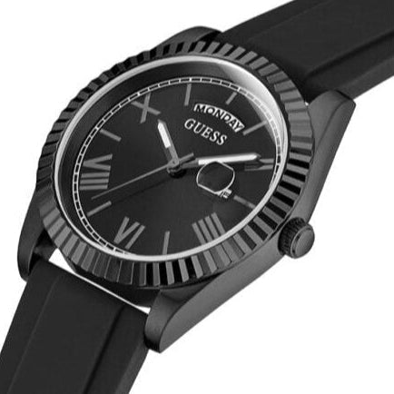 Guess Connoisseur Black Dial Black Silicone Strap Watch For Men - GW0335G1