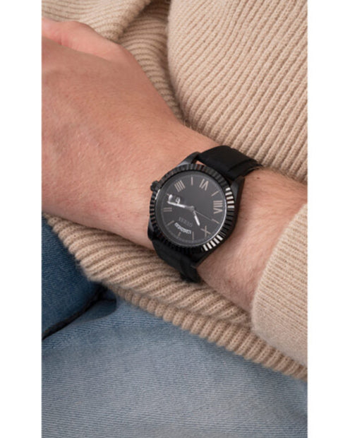 Guess Connoisseur Black Dial Black Leather Strap Watch For Men - GW0353G1