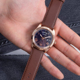 Guess Connoisseur Blue Dial Brown Leather Strap Watch For Men - GW0353G2