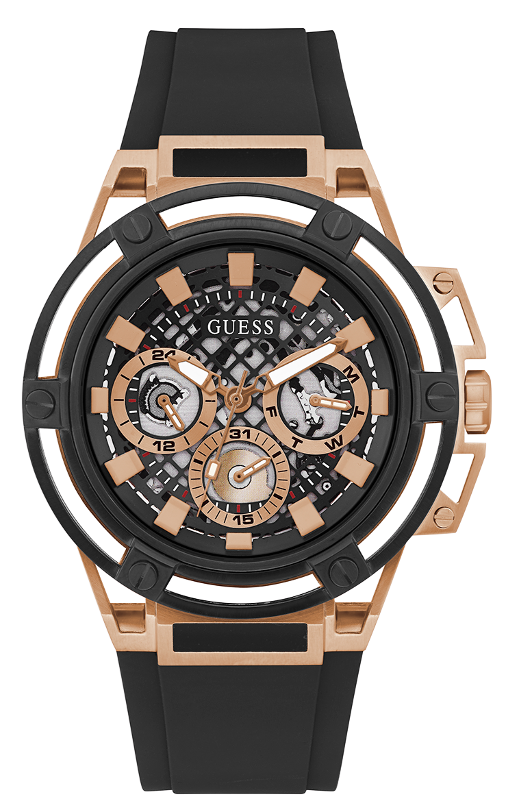 Guess Matrix Multifunction Black Dial Black Rubber Strap Watch For Men - GW0423G5