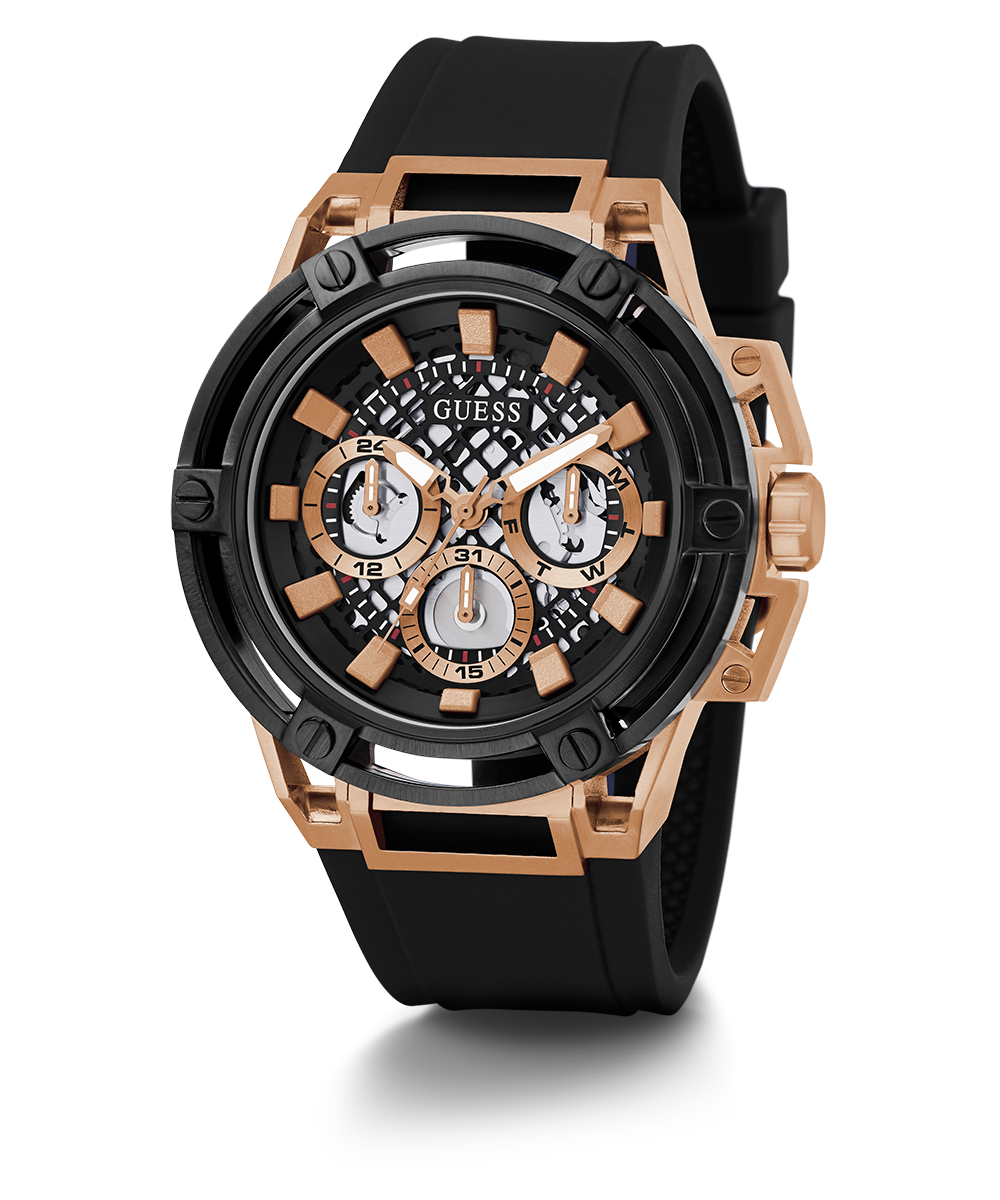 Guess Matrix Multifunction Black Dial Black Rubber Strap Watch For Men - GW0423G5