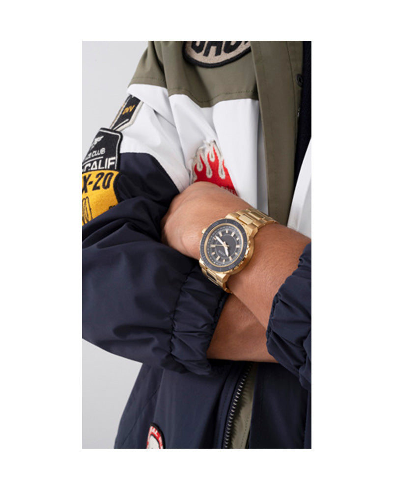 Guess Track Grey Dial Gold Steel Strap Watch for Men - GW0426G2