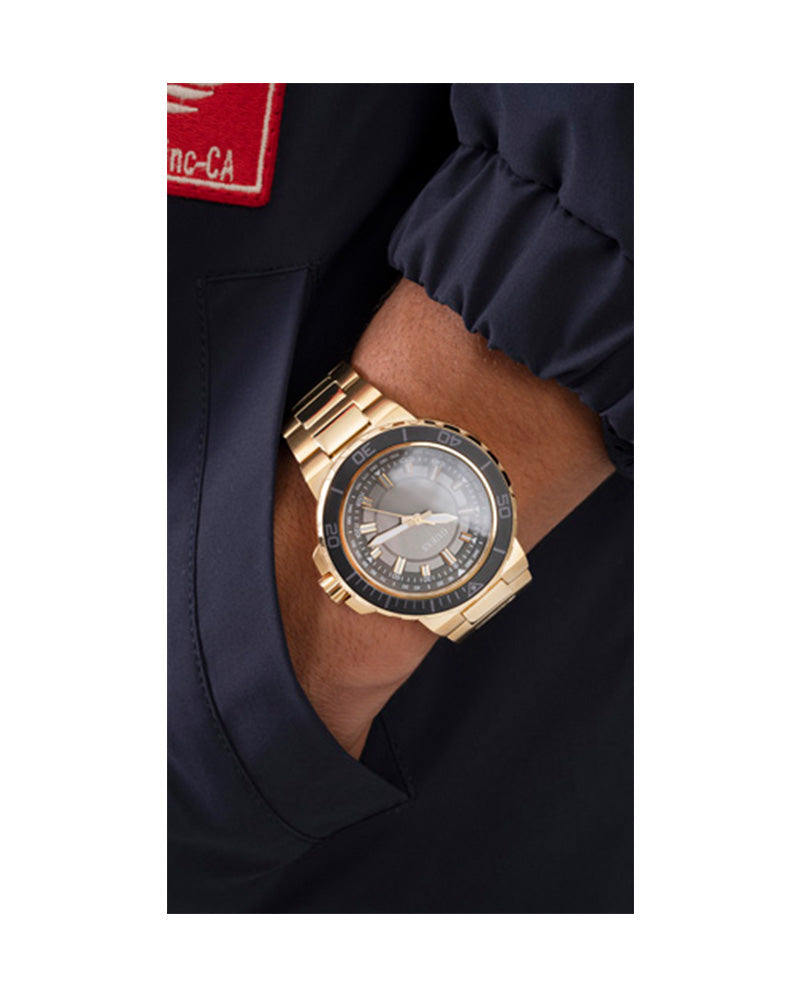 Guess Track Grey Dial Gold Steel Strap Watch for Men - GW0426G2