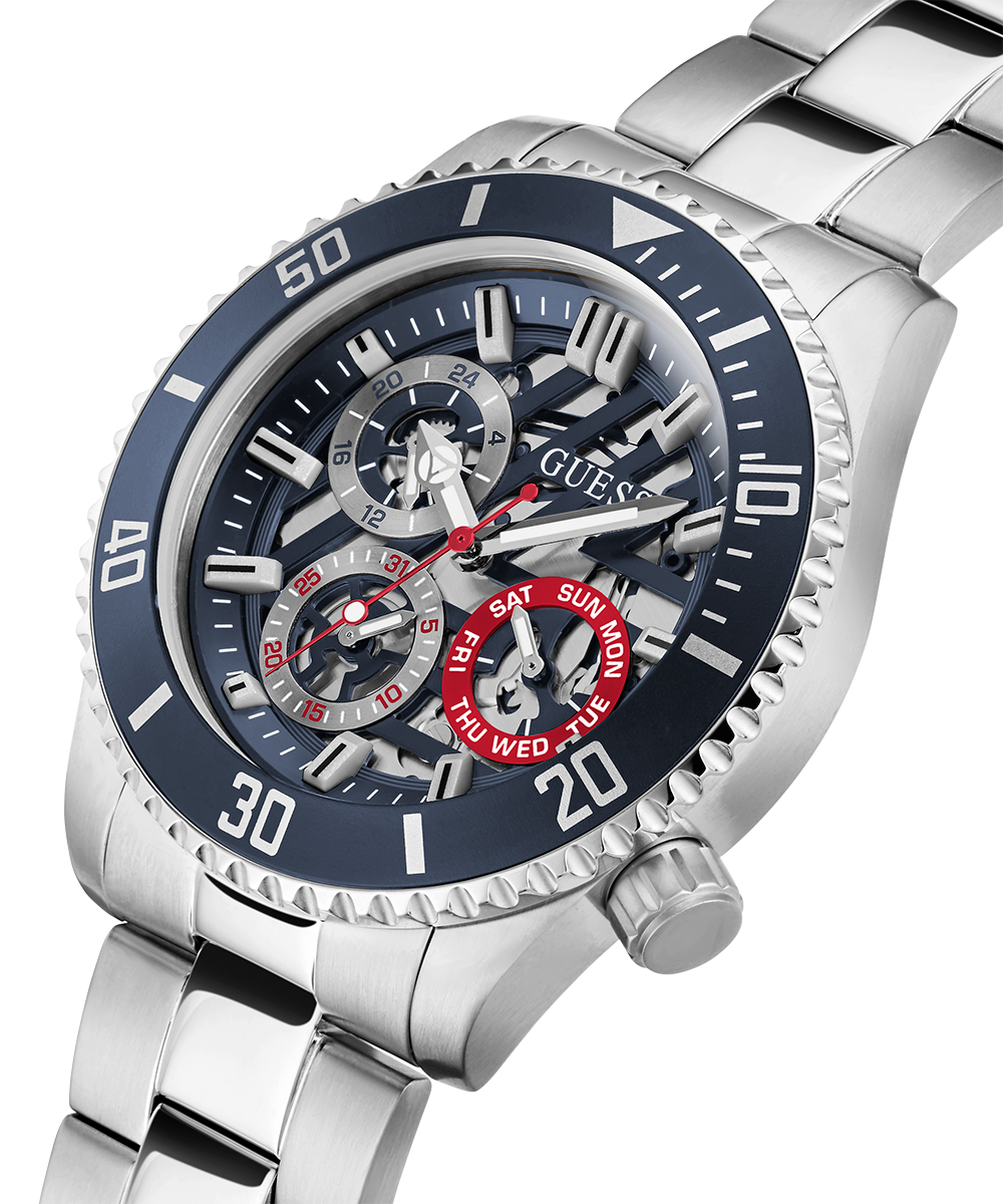 Guess Axle Multifunction Black Dial Silver Steel Strap Watch For Men - GW0488G1