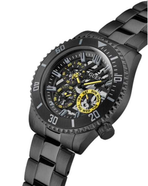 Guess Axel Multifunction Black Dial Black Steel Strap Watch For Men - GW0488G3