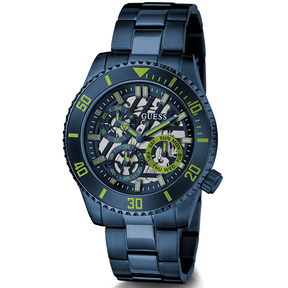 Guess Axle Multifunction Navy Blue Dial Blue Steel Strap Watch For Men - GW0488G4