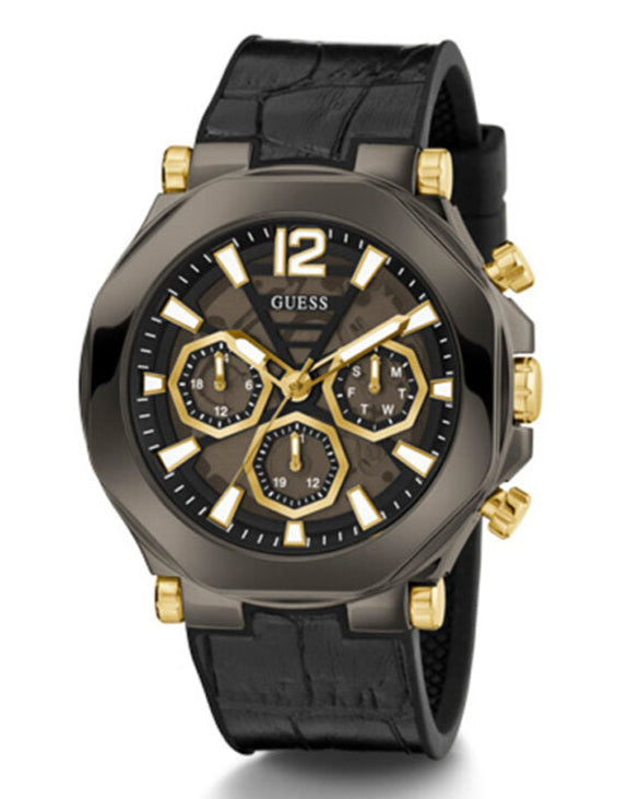 Guess Edge Chronograph Black Dial Black Leather Strap Watch For Men - GW0492G1
