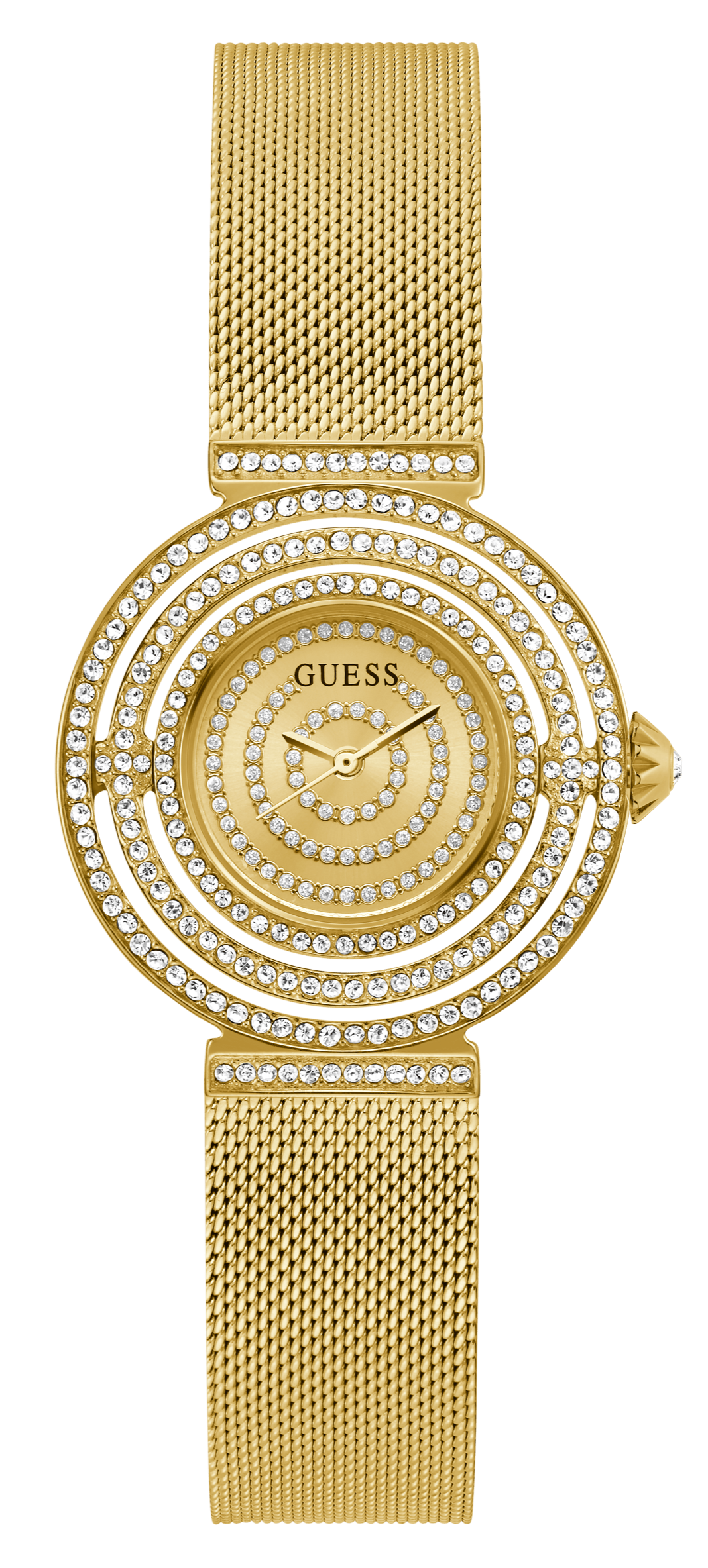 Guess Dream Quartz Gold Dial Gold Mesh Strap Watch For Women - GW0550L2