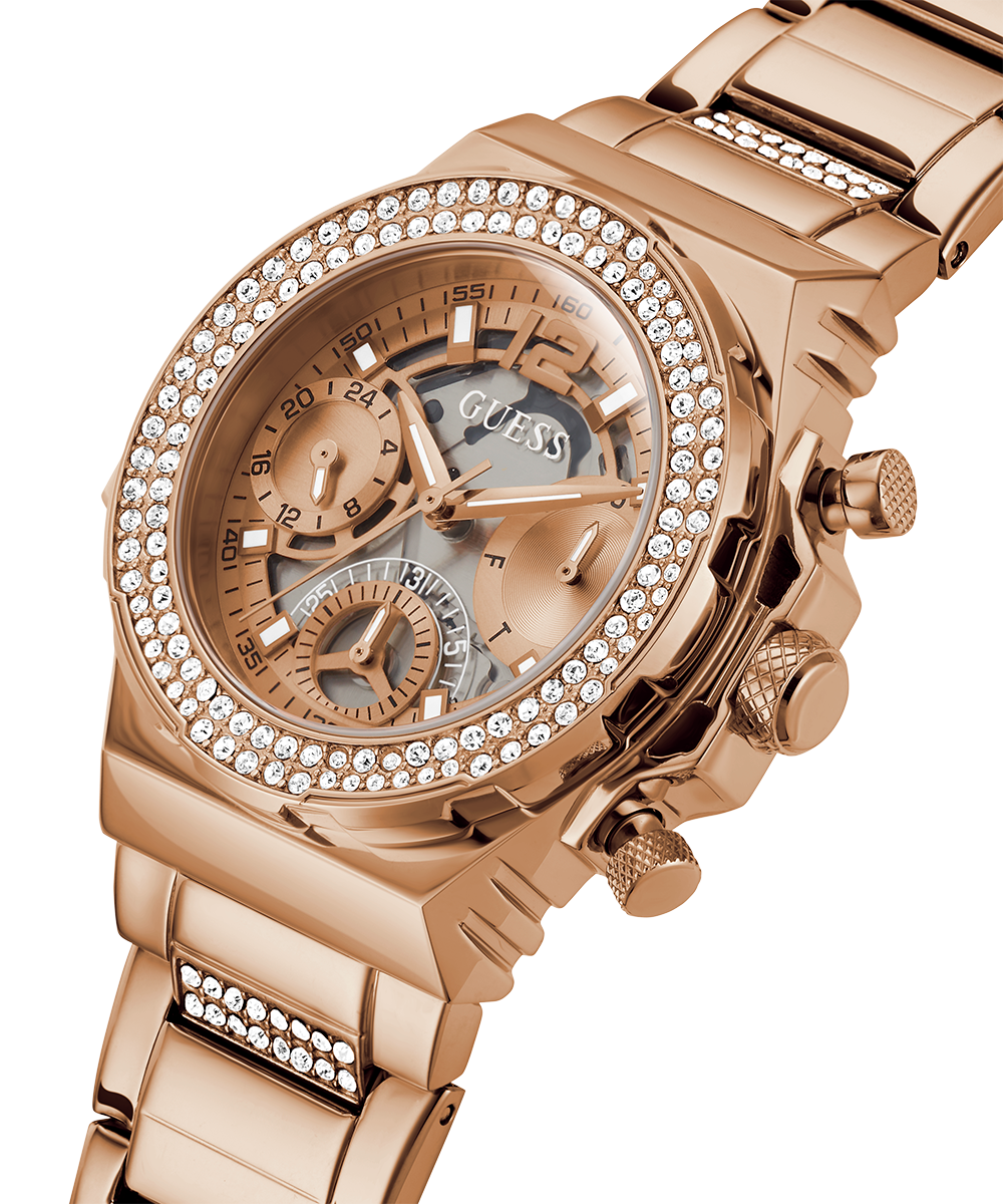 Guess Fusion Chronograph Rose Gold Dial Rose Gold Steel Strap Watch for Women - GW0552L3
