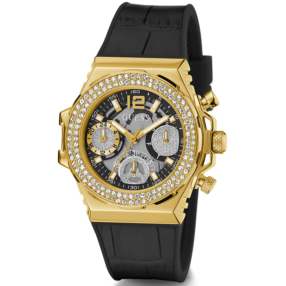 Guess Fusion Chronograph Black Dial Black Leather Strap Watch For Women - GW0553L4