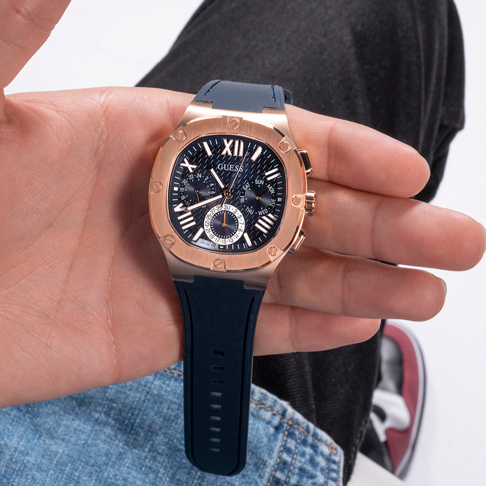 Guess Headline Multifunction Quartz Blue Dial Blue Silicone Strap Watch For Men - GW0571G2