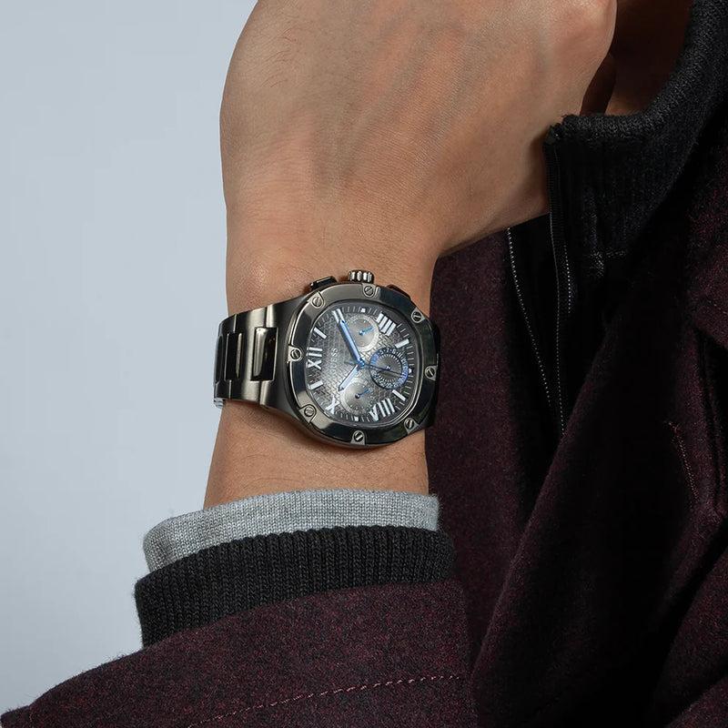 Guess Headliner Quartz Black Dial Grey Steel Strap Watch For Men - GW0572G5