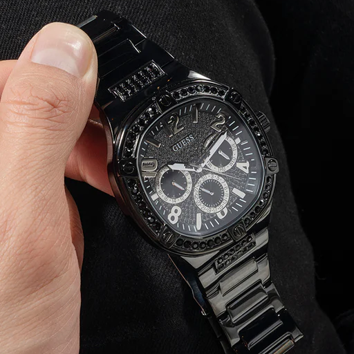 Guess Duke Glitz Crystals Black Dial Black Steel Strap Watch For Men - GW0576G3