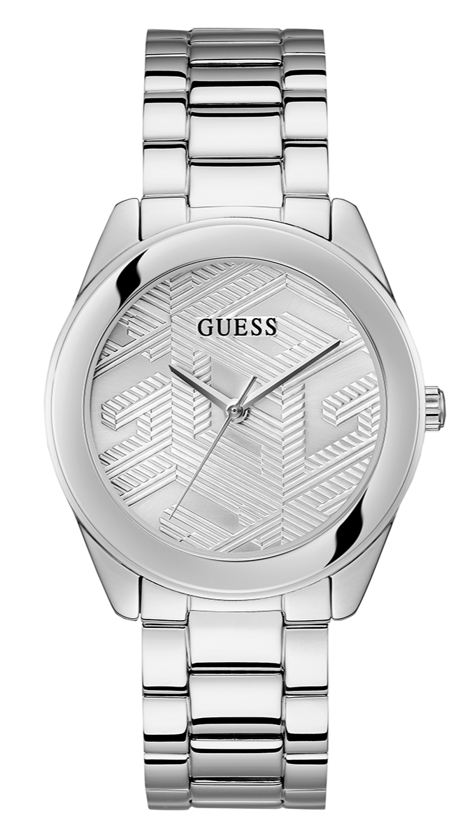 Guess Cubed Analog Silver Dial Silver Steel Strap Watch For Women - GW0606L1