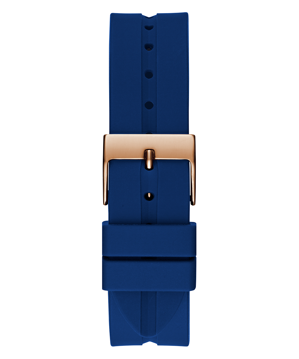 Guess Cubed Analog Rose Gold Dial Blue Leather Strap Watch For Women - GW0665L2