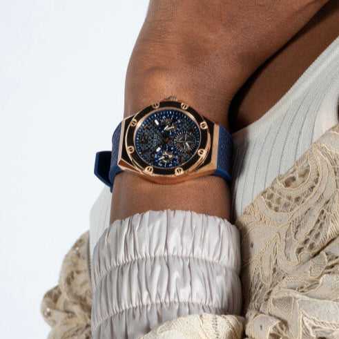 Guess Asteria Multifunction Blue Dial Blue Rubber Strap Watch For Women - GW0620L3
