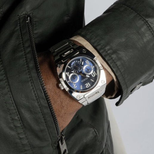 Guess Prodigy Chronograph Blue Dial Silver Steel Strap Watch For Men - GW0624G1