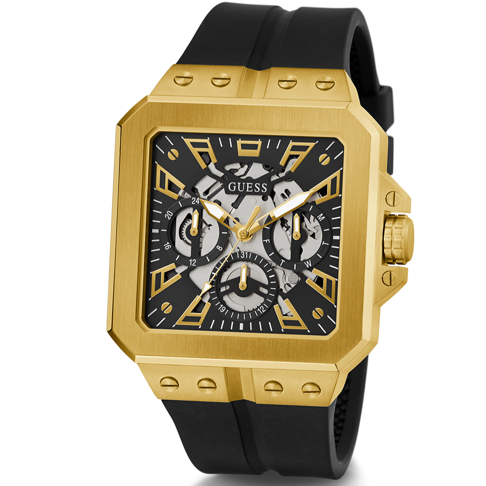 Guess Leo Multifunction Black Dial Black Silicone Strap Watch For Men - GW0637G2