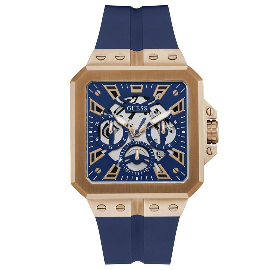 Guess Leo Chronograph Blue Dial Blue Silicone Strap Watch For Men - GW0637G3