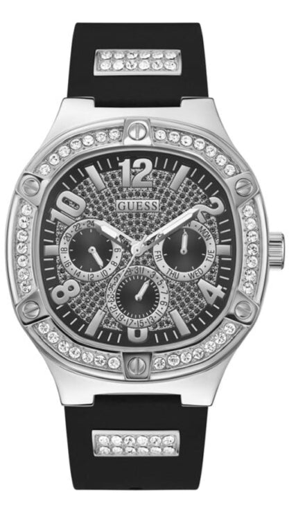 Guess Duke Crystals Black Dial Black Silicone Strap Watch For Men - GW0641G1