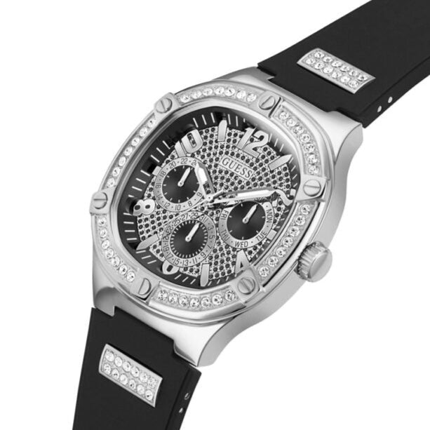 Guess Duke Crystals Black Dial Black Silicone Strap Watch For Men - GW0641G1