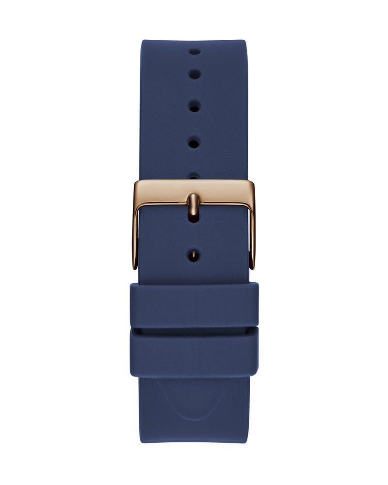 Guess Cubed Analog Rose Gold Dial Blue Leather Strap Watch For Women - GW0665L2